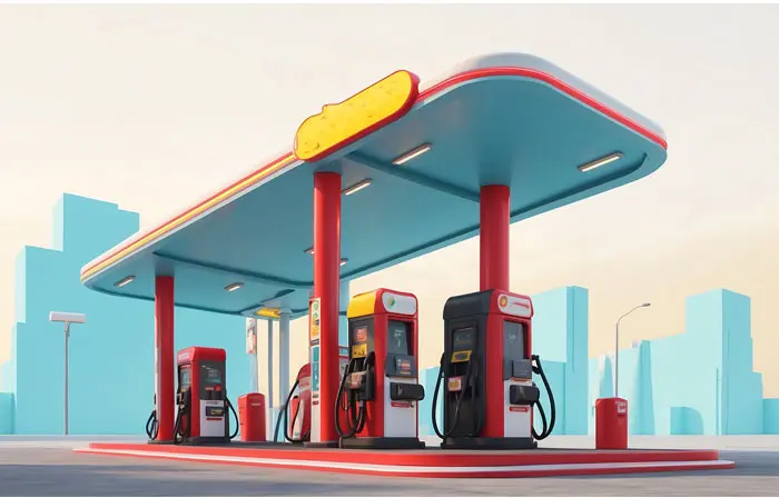 The Vibrant 3D Art Illustration of a Modern Fuel Station